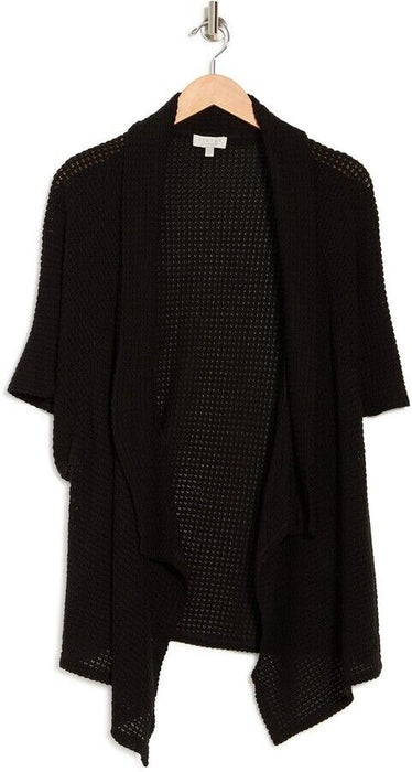 STATUS by CHENAULT Textured Cascade Front 3/4 sleeve Cardigan large in black $68