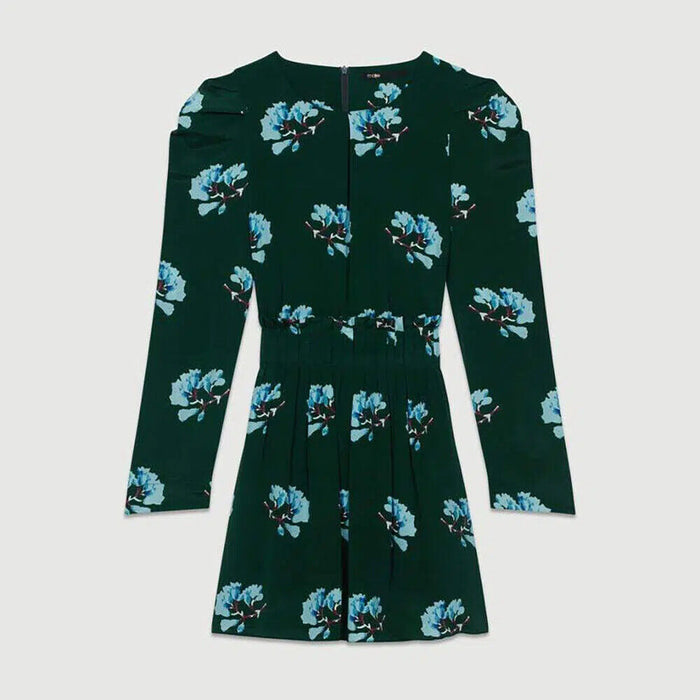 Maje Women's Silk Long Sleeve Pleated Playsuit Green Floral Print Size 36 $350