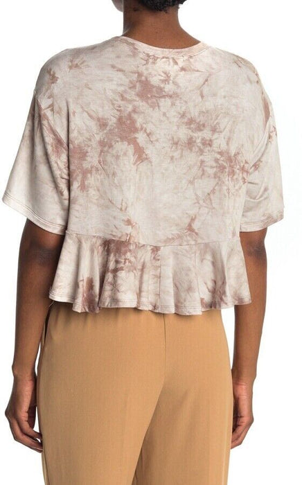 Good Luck Gem Women's Short Sleeve Tie Dye Peplum Top Taupe Size Large