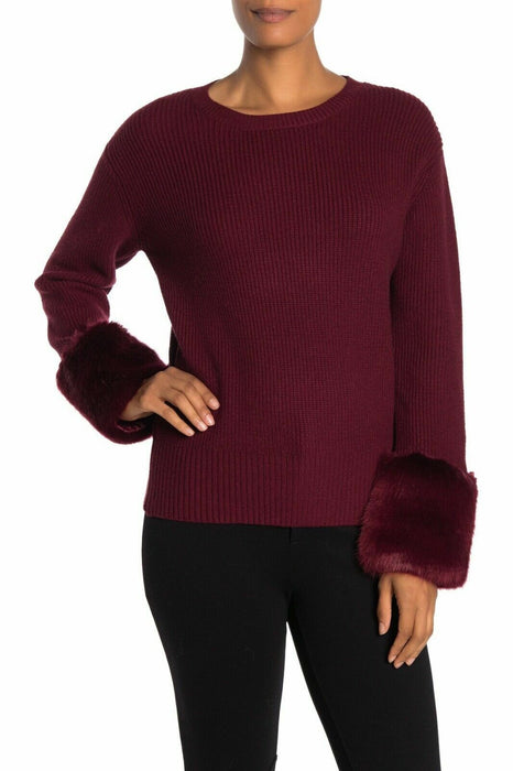 Love Token women's l Faux Fur Cuff Knit long sleeve Sweater Wine Size L $139
