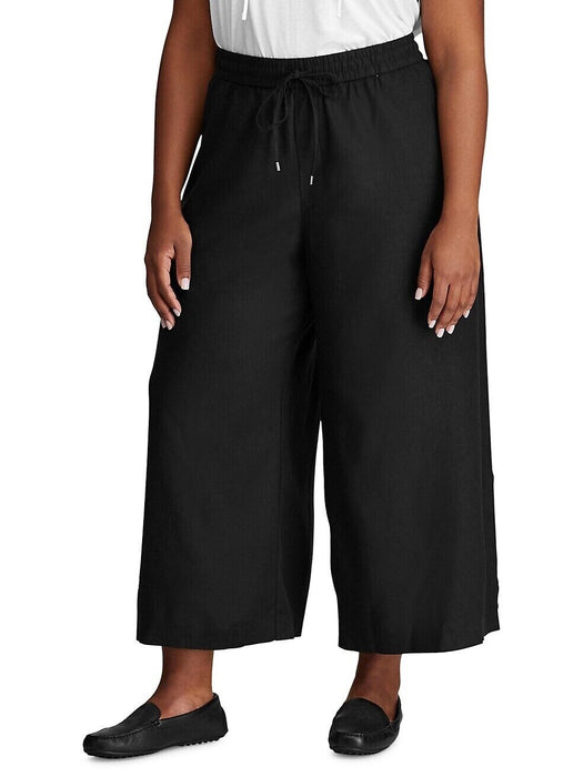 Chaps women's Farra Linen Blend Straight Pants In Black plus Size 2X