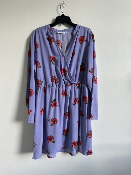 All in Favor women's faux wrap Purple floral long sleeve dress size XXL