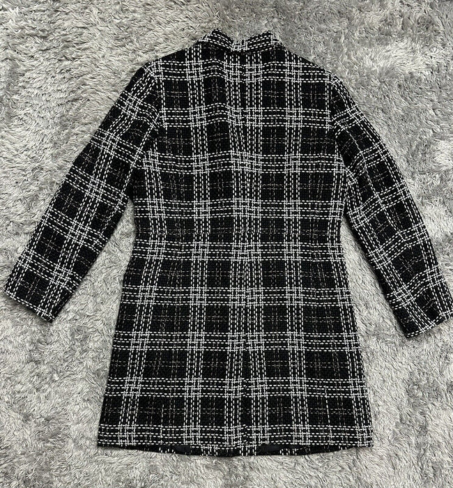 Donna Karan Women's Black Plaid Tweed Three Button Topper Jacket coat Size 14