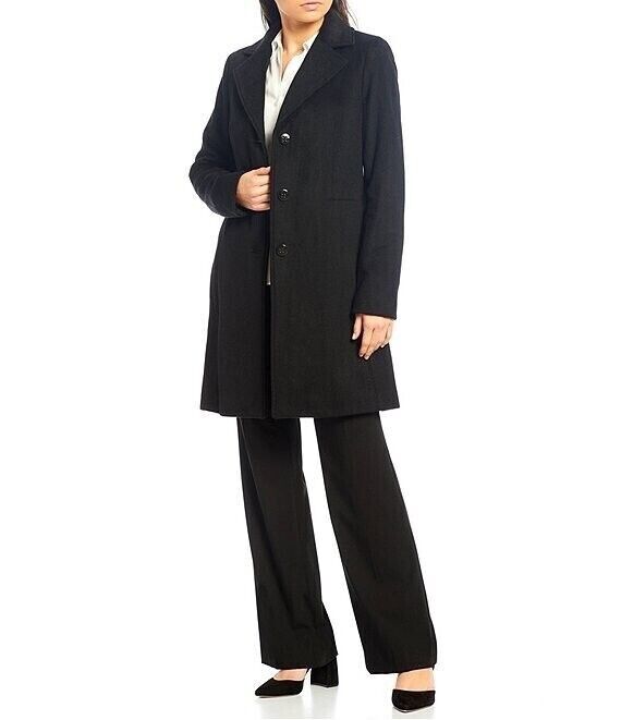 Calvin Klein Single Breasted Cashmere Wool Blend Reefer Coat Black Size 6 $400