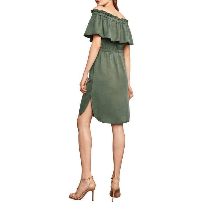 BCBGMAXAZRIA Evangelie Off The Shoulder Dress In Dusty Olive Size S $296