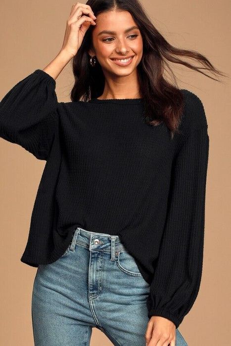LULUS Jack of All Trades Black Waffle Knit Backless Top size S