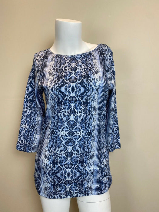 Olsen Europe Cotton 3/4 Sleeve Snake Print Tee In Blue Size S/M $139