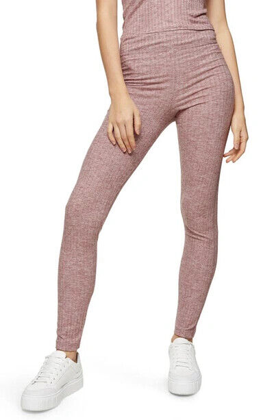 Topshop Wide Rib Leggings In Heather Pink Size 8US