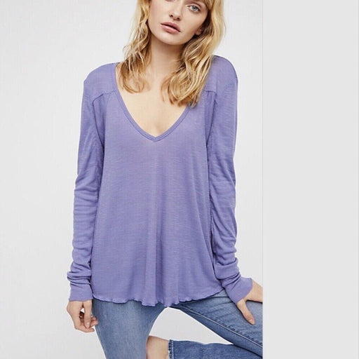 Free People Intimately Rock The Boat Bateau Long Sleeve Top In Iris Blue Size XS