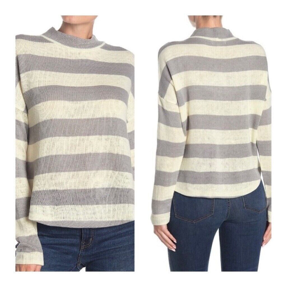 Socialite Striped Mock Neck Dolman Sleeve Sweater Heather Grey Size XL