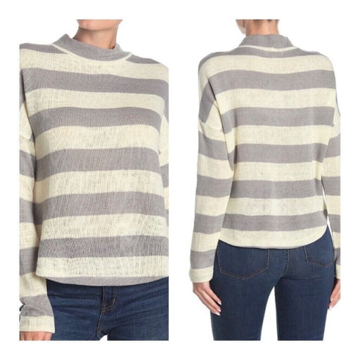 Socialite Striped Mock Neck Dolman Sleeve Sweater Heather Grey Size XL
