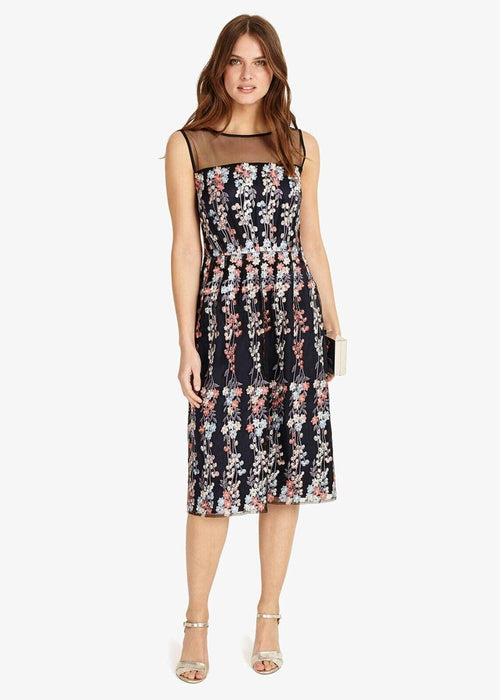 Phase Eight Gabriella Floral Embroidered Dress In Navy Size 8US 12UK