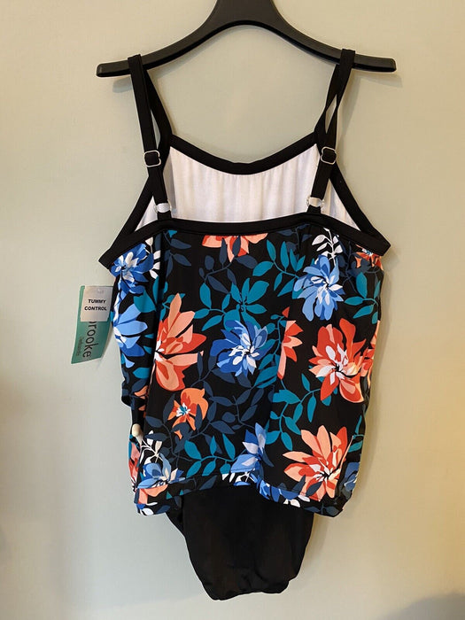 Penbrooke Bloom Town Crossover Hem Tummy Control Tankini One Piece Plus Size 20W