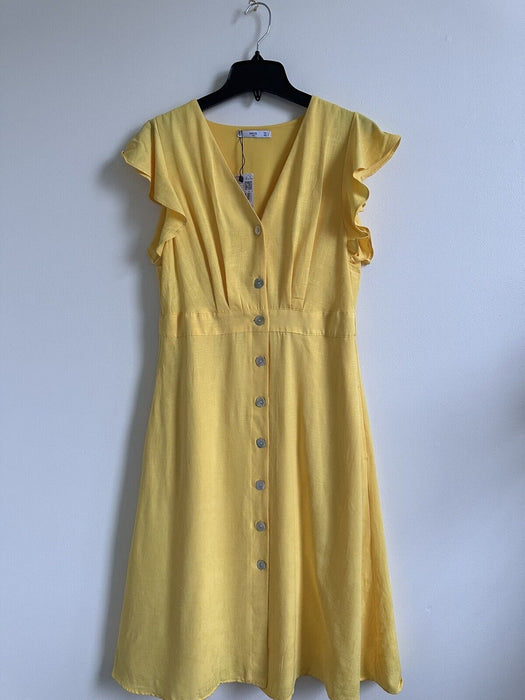 Mango Fit & Flare Flutter Sleeve Dress size 8 US in yellow