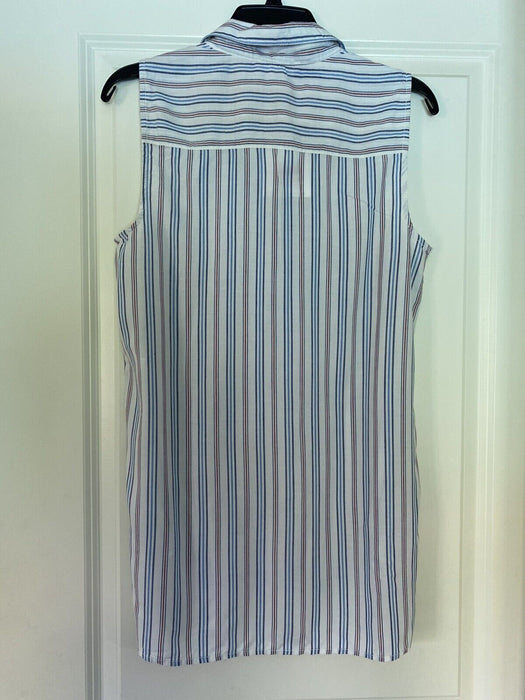 Beach Lunch Lounge Women's Striped Sleeveless Top Side Buttons Blue/Red Size XS