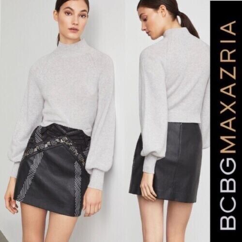 BCBGMAXAZRIA Long Sleeve Turtleneck Cropped Sweater In Light Dove Size L $178