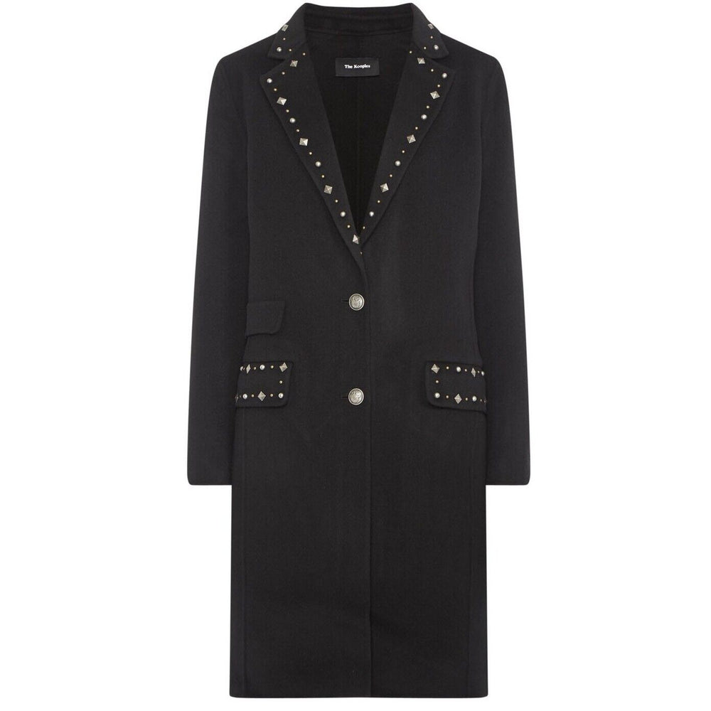 The Kooples $900 Women's Long Sleeve Studded Wool Coat In Black Size 34
