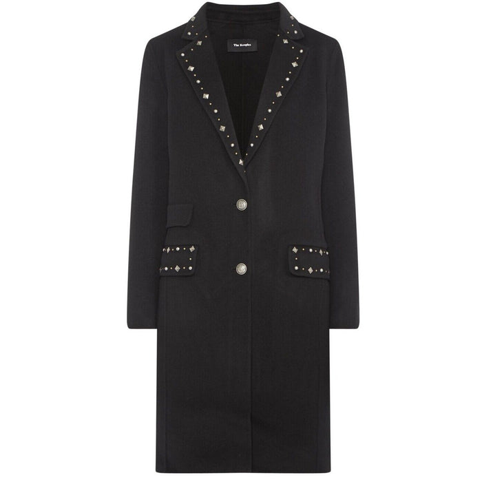 The Kooples $900 Women's Long Sleeve Studded Wool Coat In Black Size 34