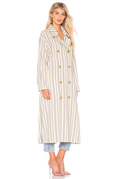 Free People Sweet Melody Natural Stripe Trench Coat  size Small  natural $198