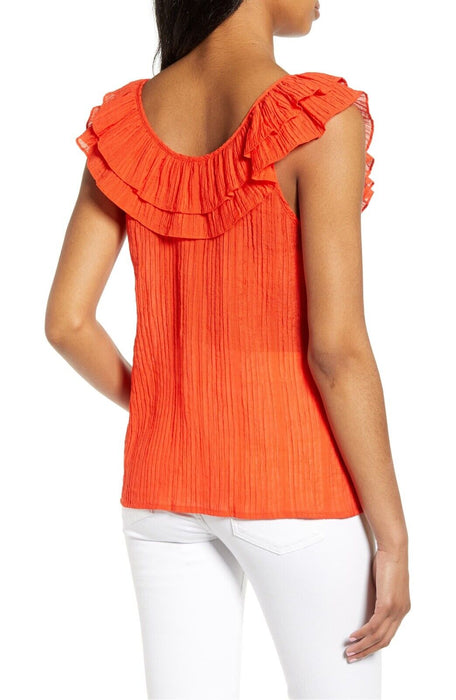 Endless Rose Women's Scoop Ruffle Neck Flounce Top In Orange Size S $69