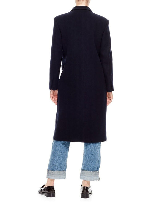 Sandro Women's Wool Blend Peak Lapel Velvet Tie Coat Navy Size 4 US / 36 FR $910