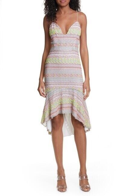 ALICE + OLIVIA $1298 Neon Amina All Over Embroidery Sweetheart Neck Dress 2 US