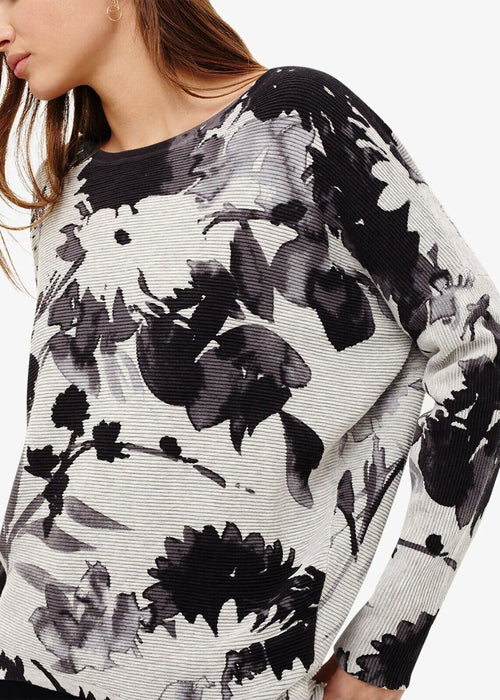 Phase Eight Dawne Long Sleeve Ribbed Knitted Daisy Print Top In Grey Size L