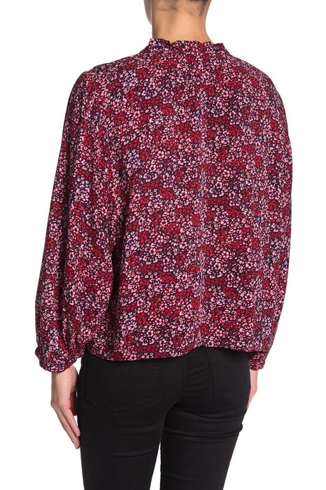 Abound Women's V-Neck Ruffled Floral Printed Blouse Size Small In Red Floral