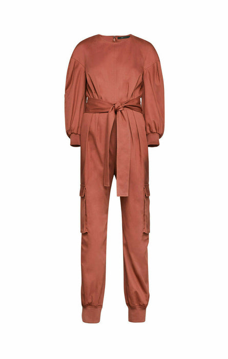 BCBGMAXAZRIA Pleated Cotton Jumpsuit Cargo Pockets Tandoori Spice Size XXS $348