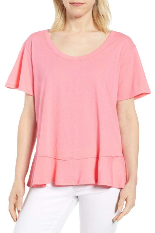 Caslon Ruffle Hem Cotten Tee In Pink Lemonade Size M
