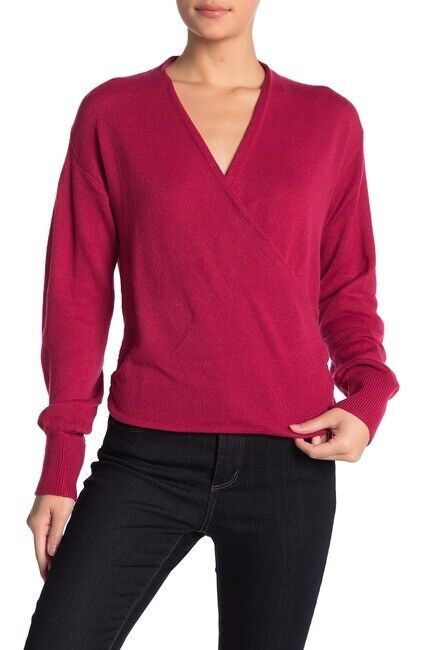 Free Press Long Sleeve Wrap Front Sweater In Burgundy Punch Color Size S