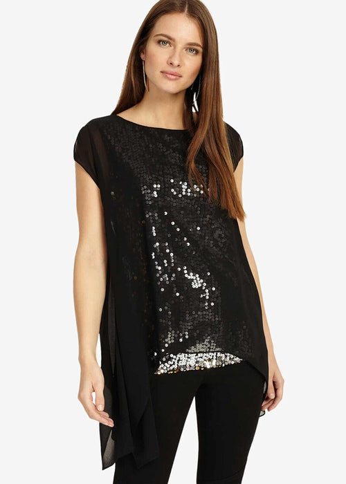 Phase Eight Women' Delilah Double Layer Sequin Blouse Black Size 4 US (8UK) $169