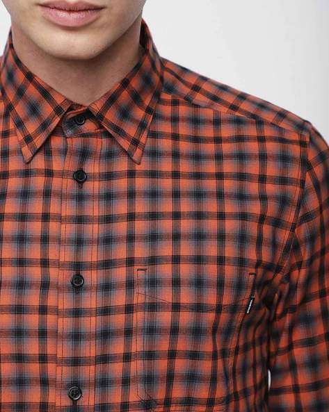 Diesel Men's Checked Long Sleeve Button Up Shirt In Burnt Orange Size L $148