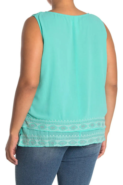 Forgotten Grace Embroidered Detail Sleeveless Tank In Pastel Green Plus Size 2X