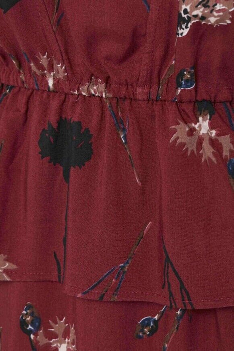 ICHI women's ruffle floral print red dress size 40 M knee length