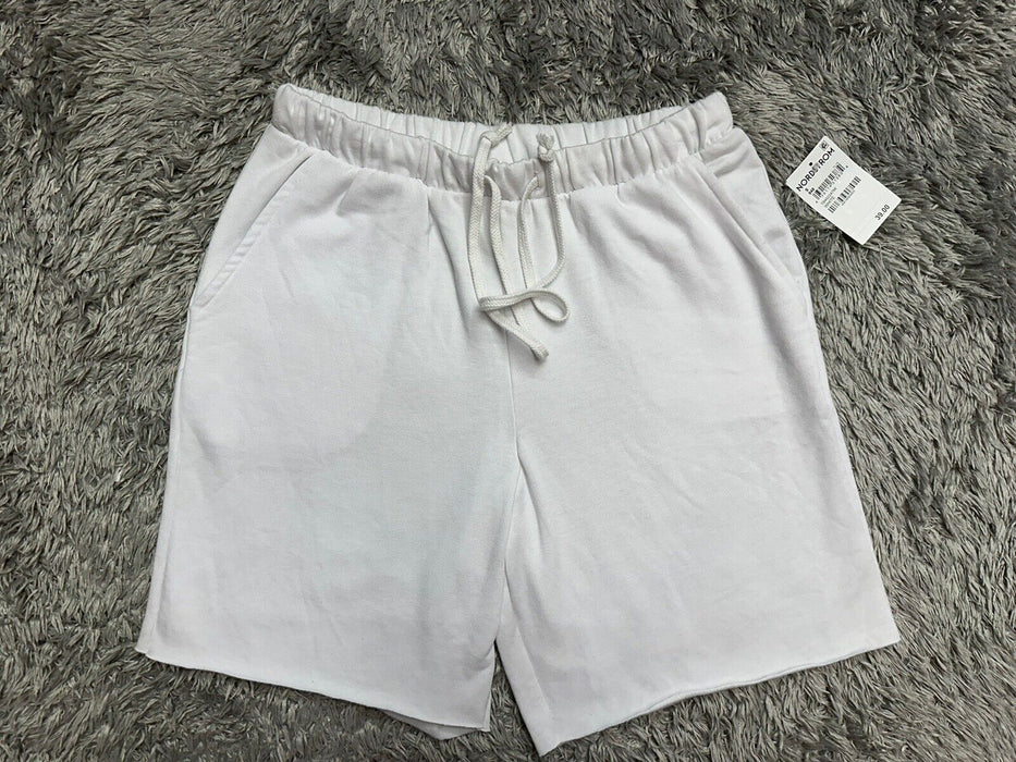 New Treasure & Bond Women S White Fleece Lined Lightweight Raw-Hem Sweat Shorts