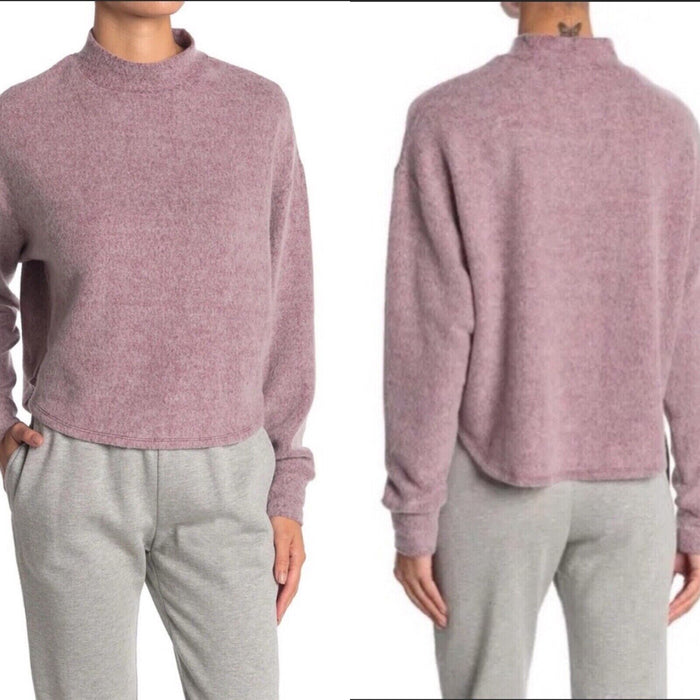 Socialite Brushed Mock Neck Pullover In Wine Size XL