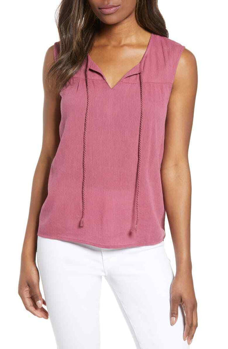 Caslon Sleeveless Tassel Tie Tank Top In Burgundy Size S $69