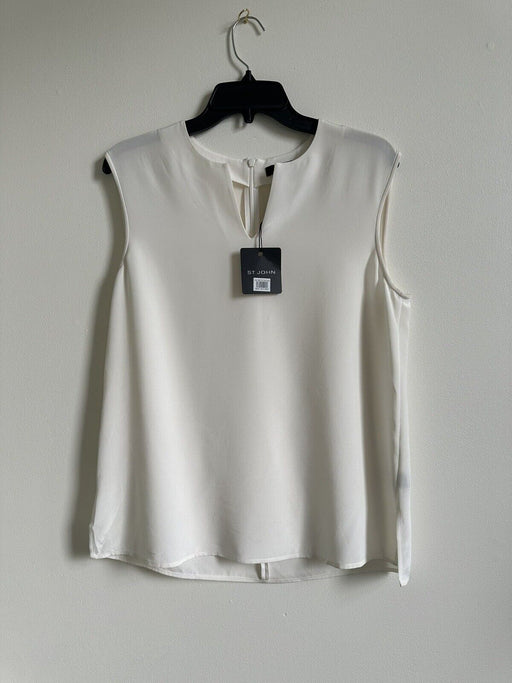 St. John Women's $495 Summer White Sleeveless Split Neck Hem Silk Shell Top S