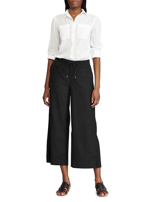 Chaps women's Farra Linen Blend Straight Pants In Black plus Size 2X