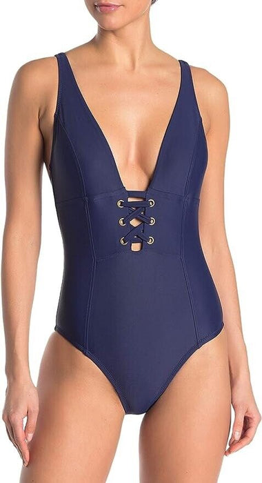 Mossimo Splash Plunge Lace-Up One-Piece Swimsuit In Navy Size S