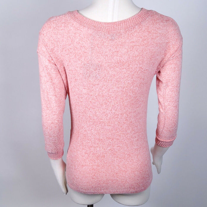 Poof NY women's Pastel Pink V-neck Twist Front  3/4 Sleeve Sweater size M $44
