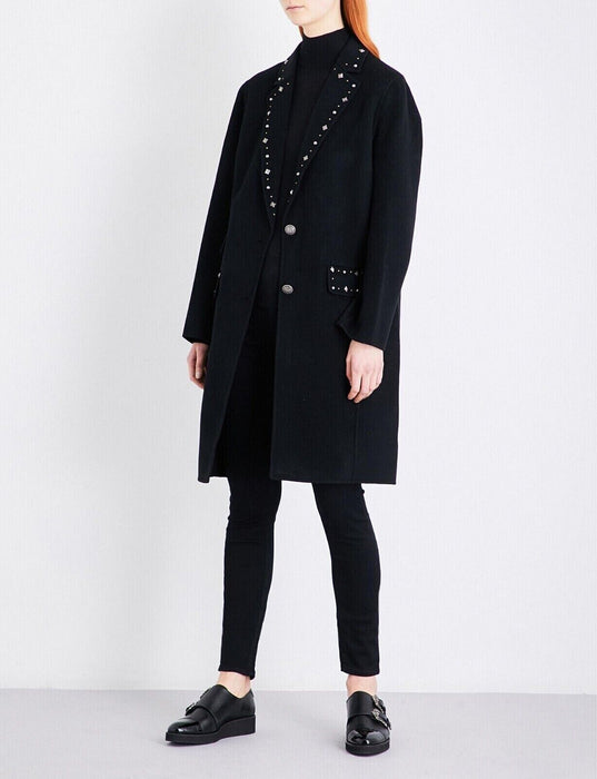 The Kooples $900 Women's Long Sleeve Studded Wool Coat In Black Size 34