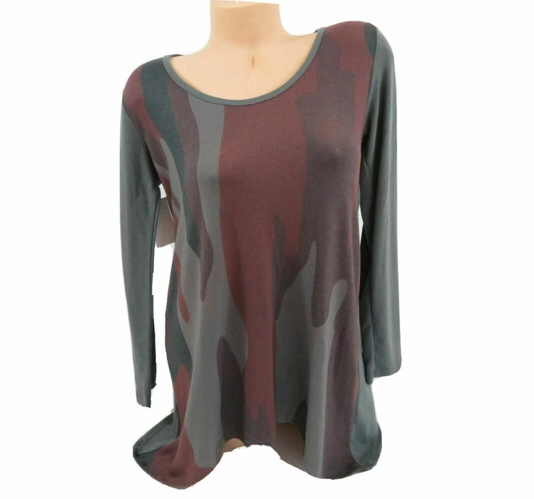 Go Couture Long Sleeve Handkerchief Tunic Sweater Charcoal Camo Print Sz M $168
