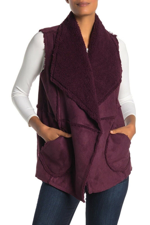 Caslon Women's  Reversible Faux Shearling Vest Front Pocket Burgundy