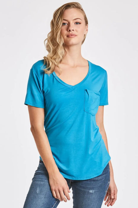 Another Love Phoenix V Neck Pocket Soft Tee In Turquoise Size S