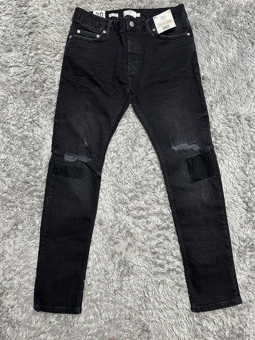 Topman rip 'n repair stretch skinny jeans in washed black size 30/30 $85