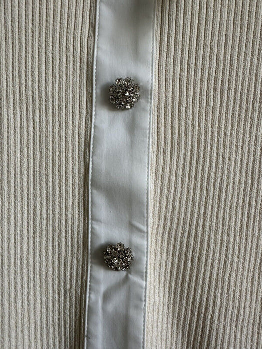GANNI $445 Knit button Shirt Crystal embellished in Vanilla Ice size L