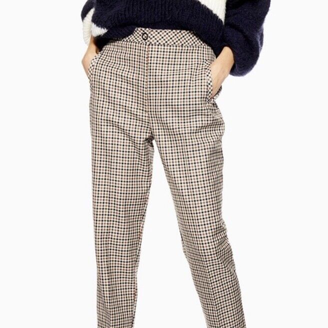 Topshop Women's Bonded Check Tapered Pocketed Plaid Pants In Multi Size 8 US