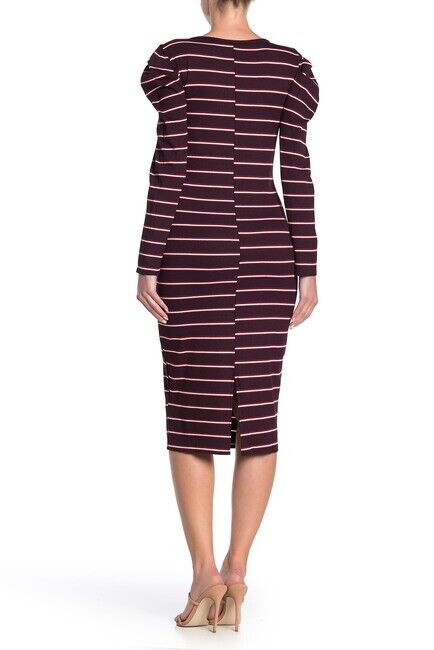 Susina Long Sleeve Stripe Midi Dress Burgundy Size S Made In USA